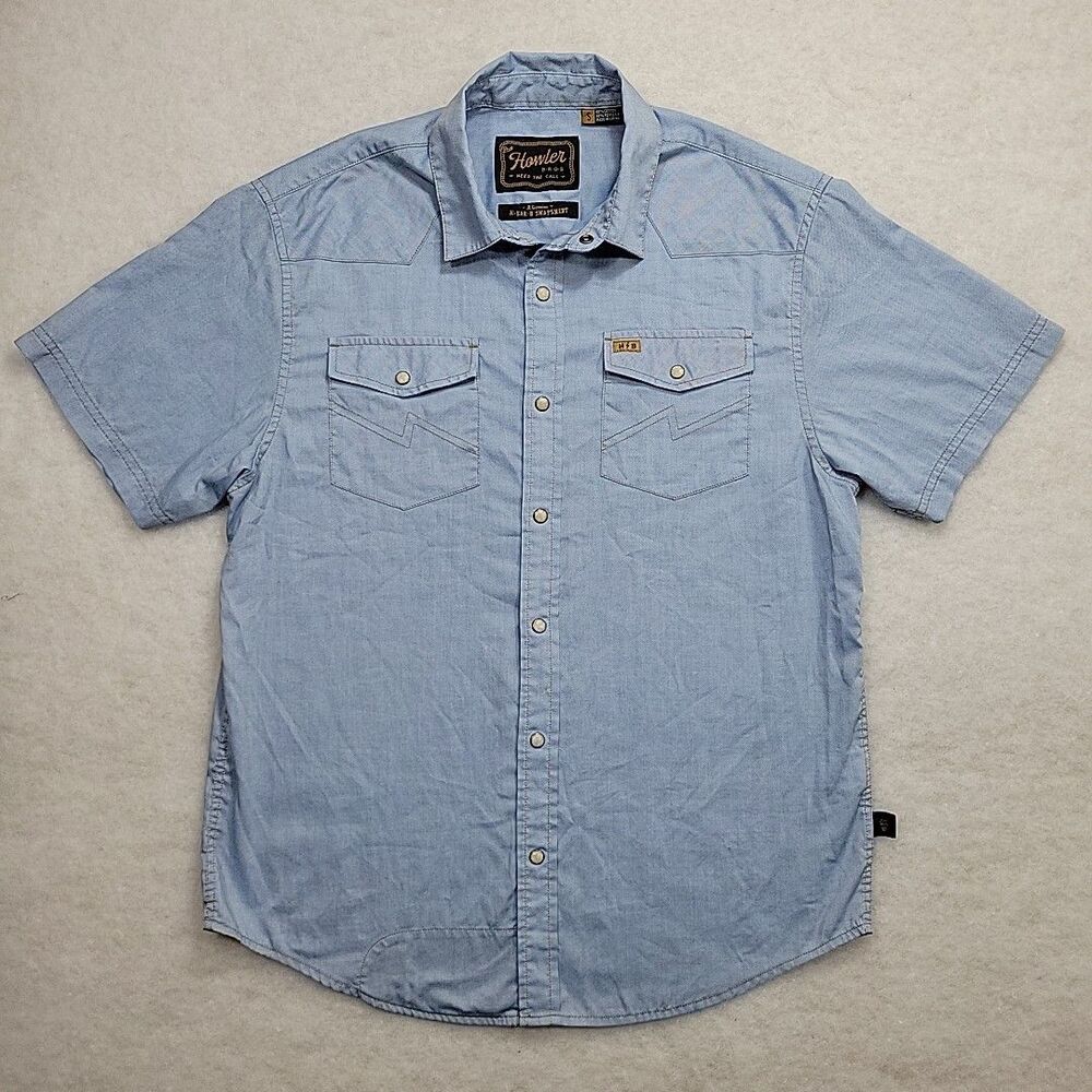 Howler Brothers Pearl Snap H Bar B Mens Sz S  Blue Western Chambray Denim